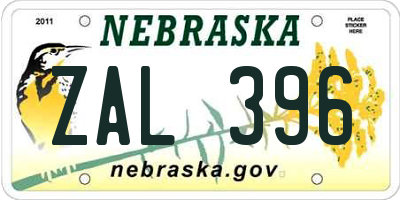 NE license plate ZAL396