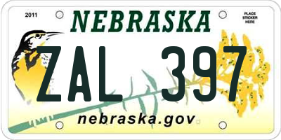 NE license plate ZAL397