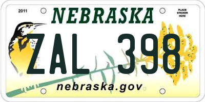 NE license plate ZAL398