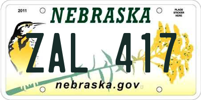 NE license plate ZAL417