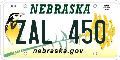 NE license plate ZAL450