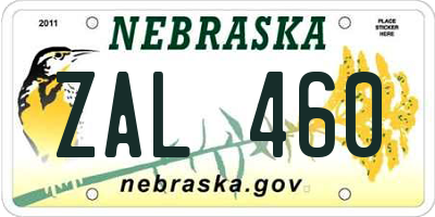 NE license plate ZAL460