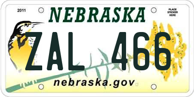 NE license plate ZAL466