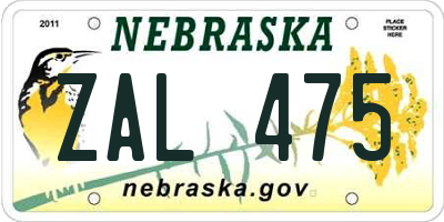 NE license plate ZAL475