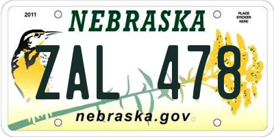 NE license plate ZAL478