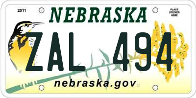 NE license plate ZAL494
