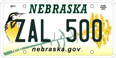 NE license plate ZAL500