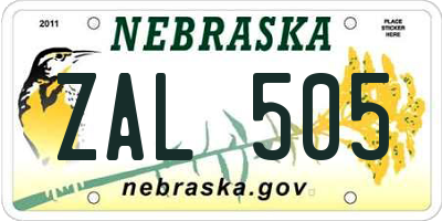 NE license plate ZAL505