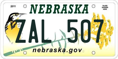 NE license plate ZAL507