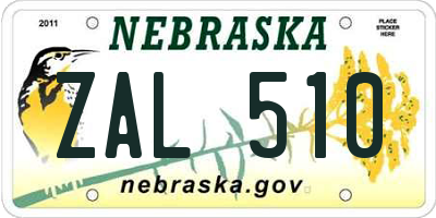 NE license plate ZAL510
