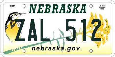 NE license plate ZAL512