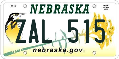 NE license plate ZAL515