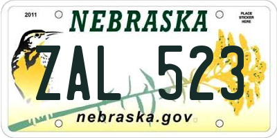 NE license plate ZAL523