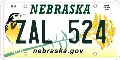 NE license plate ZAL524