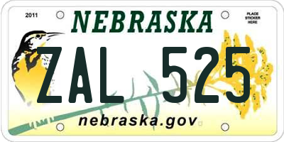 NE license plate ZAL525