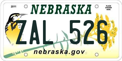 NE license plate ZAL526