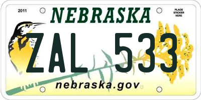 NE license plate ZAL533
