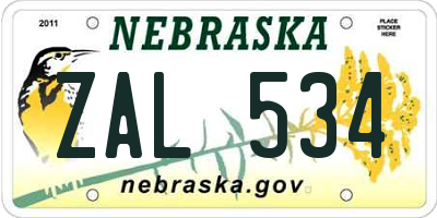 NE license plate ZAL534