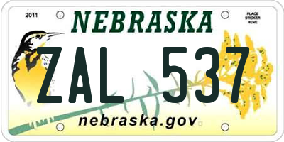 NE license plate ZAL537
