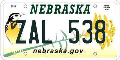 NE license plate ZAL538
