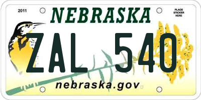 NE license plate ZAL540