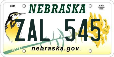 NE license plate ZAL545