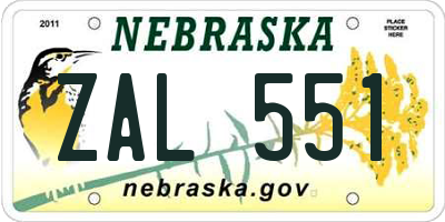 NE license plate ZAL551