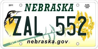NE license plate ZAL552
