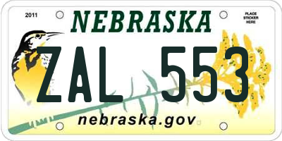 NE license plate ZAL553