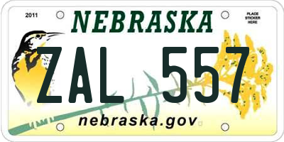 NE license plate ZAL557
