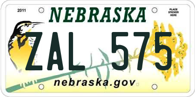 NE license plate ZAL575