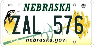 NE license plate ZAL576