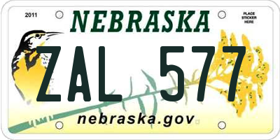 NE license plate ZAL577