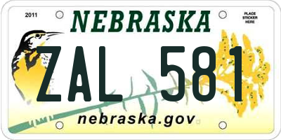 NE license plate ZAL581