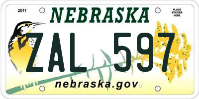 NE license plate ZAL597