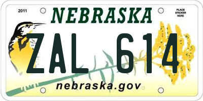 NE license plate ZAL614