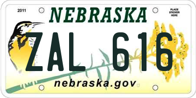 NE license plate ZAL616