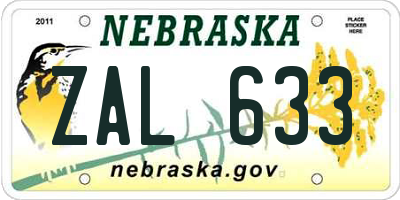 NE license plate ZAL633