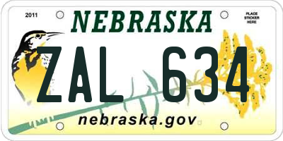 NE license plate ZAL634