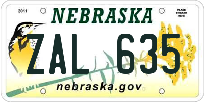 NE license plate ZAL635