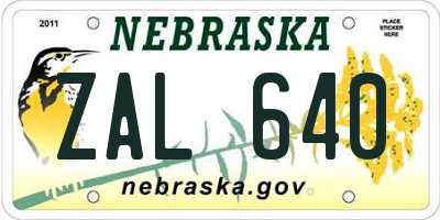 NE license plate ZAL640