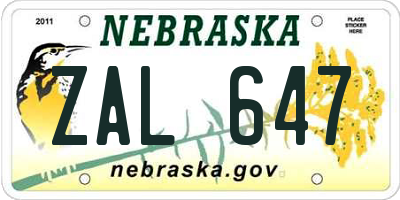 NE license plate ZAL647