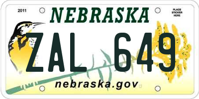 NE license plate ZAL649