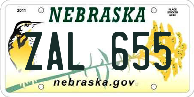 NE license plate ZAL655