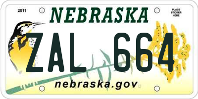 NE license plate ZAL664
