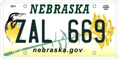 NE license plate ZAL669