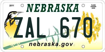NE license plate ZAL670