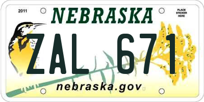 NE license plate ZAL671