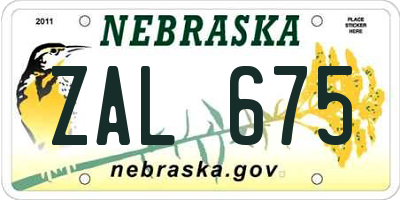 NE license plate ZAL675
