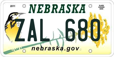 NE license plate ZAL680